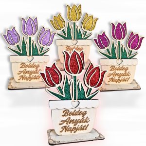 Anyák napi natúr fa cserepes tulipán